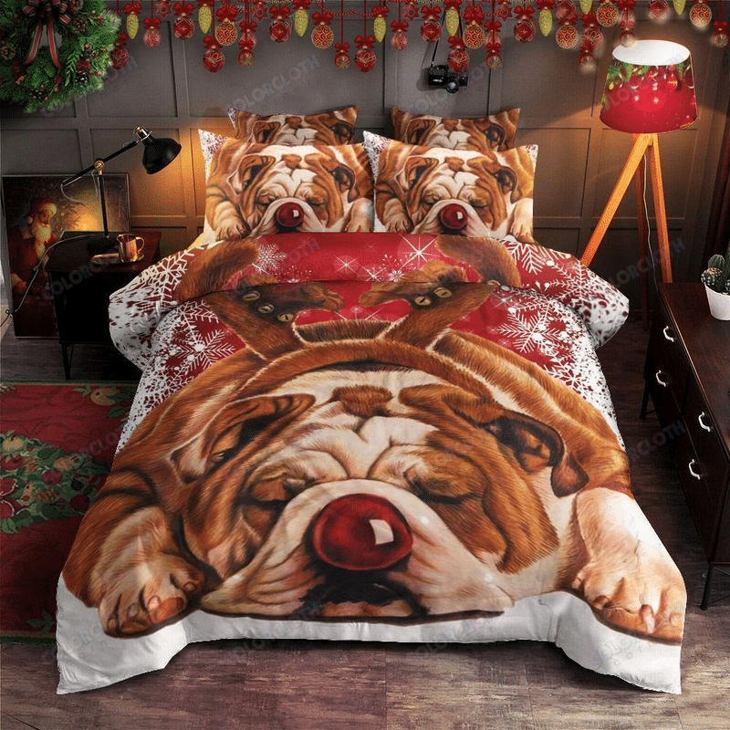 Bulldog Sleeping Christmas Bedding Set