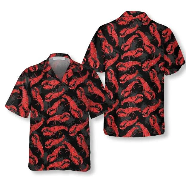 Tropical Lobster Hand Drawn Pattern Black Theme Hawaii Shirt Ha72865