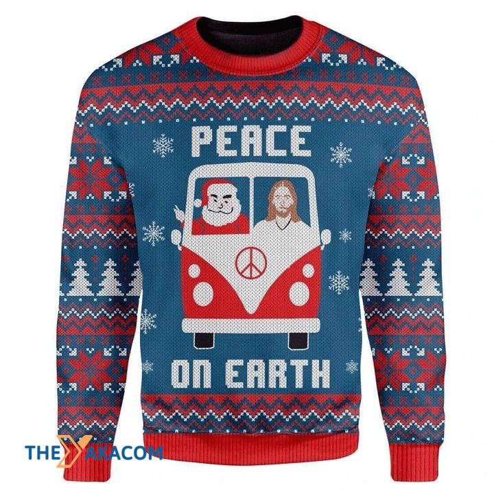 Santa Claus And God Jesus In Car Peace On Earth Gift For Christmas Ugly Christmas Sweater