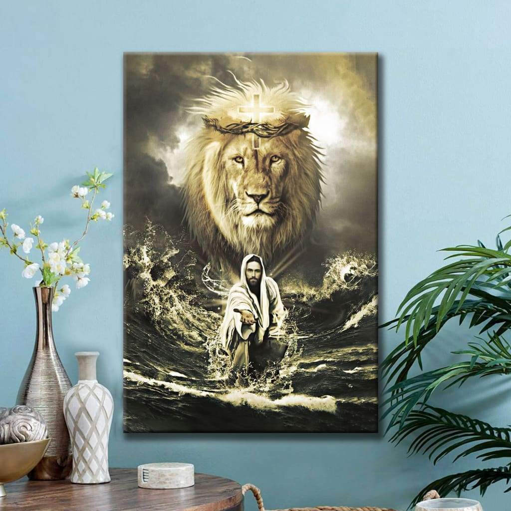 Jesus Reaching In The Water, Jesus Lion Wall Art Canvas