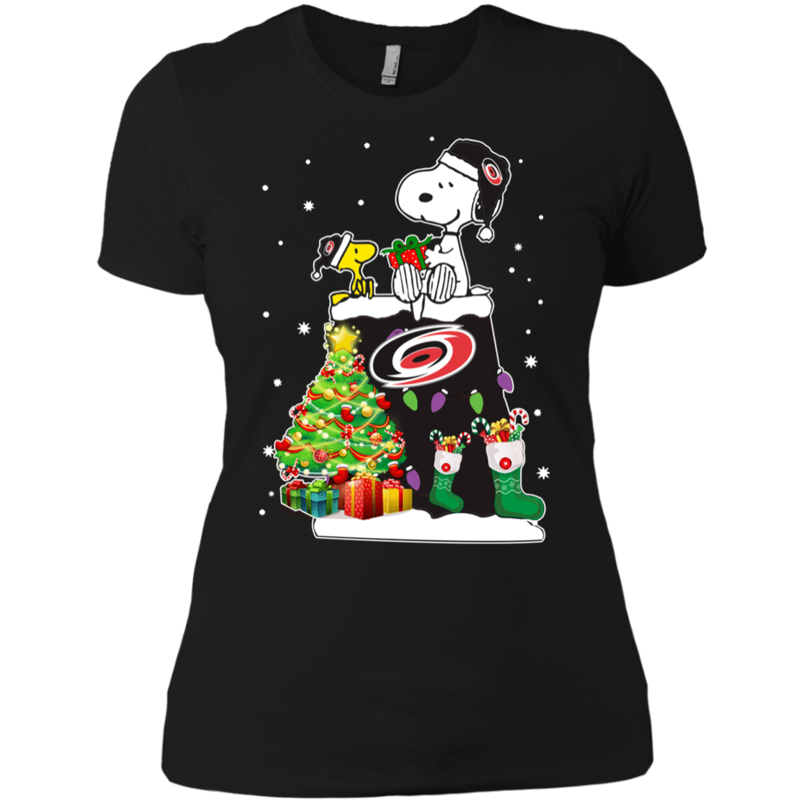 Cover your body with amazing Carolina Hurricanes Snoopy & Woodstock Christmas Shirt Ladies’ Boyfriend Shirt