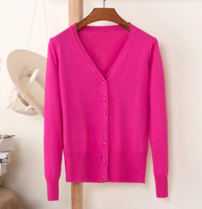 28 Colors knitted cardigans spring autumn cardigan women casual long sleeve tops V neck solid women sweater coat alx