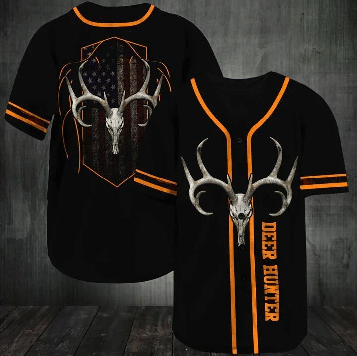American Deer Hunting Skull 3D Prints Baseball Jersey For Men