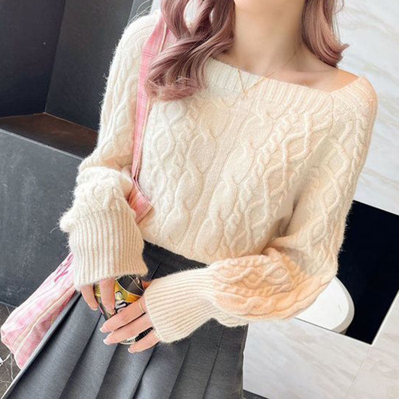 Casual Knitted Sweater Women Pullover 2022 Autumn Winter Soft Thick Warm Wool Jumper Female All-Match Square Collar Sweaters alx