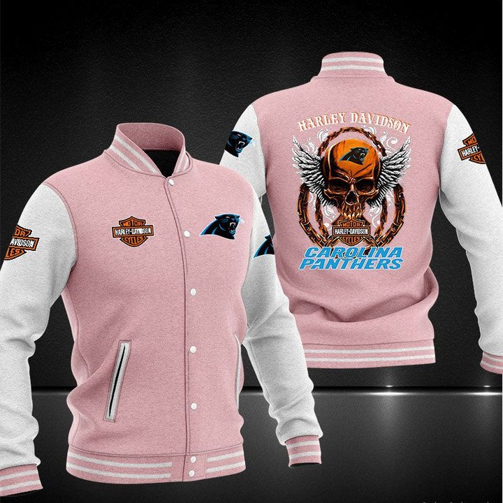 Carolina Panthers Pink Skull Baseball Jacket V2