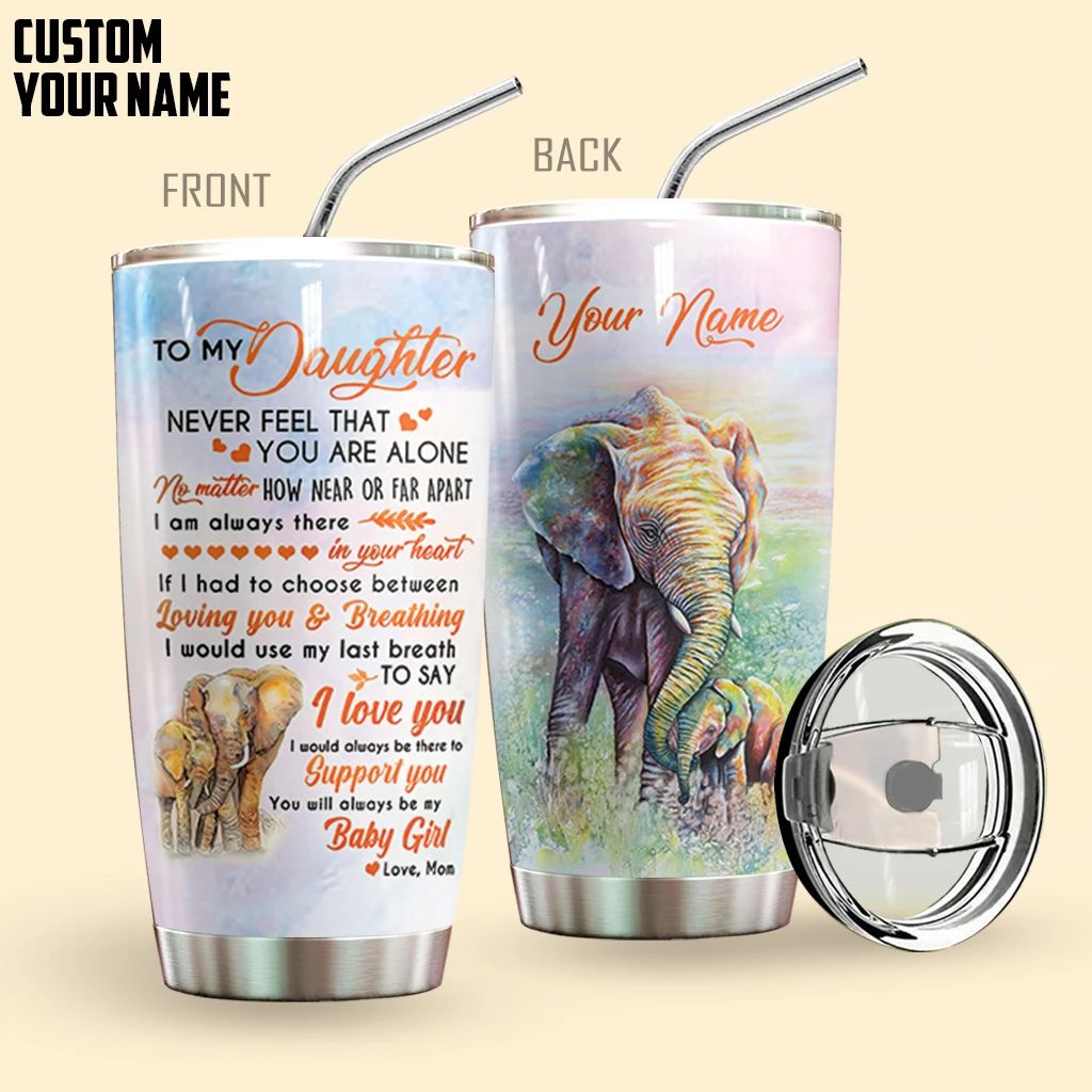 Alohazing 3D Elephant Mom To Daughter Personalized Tumbler