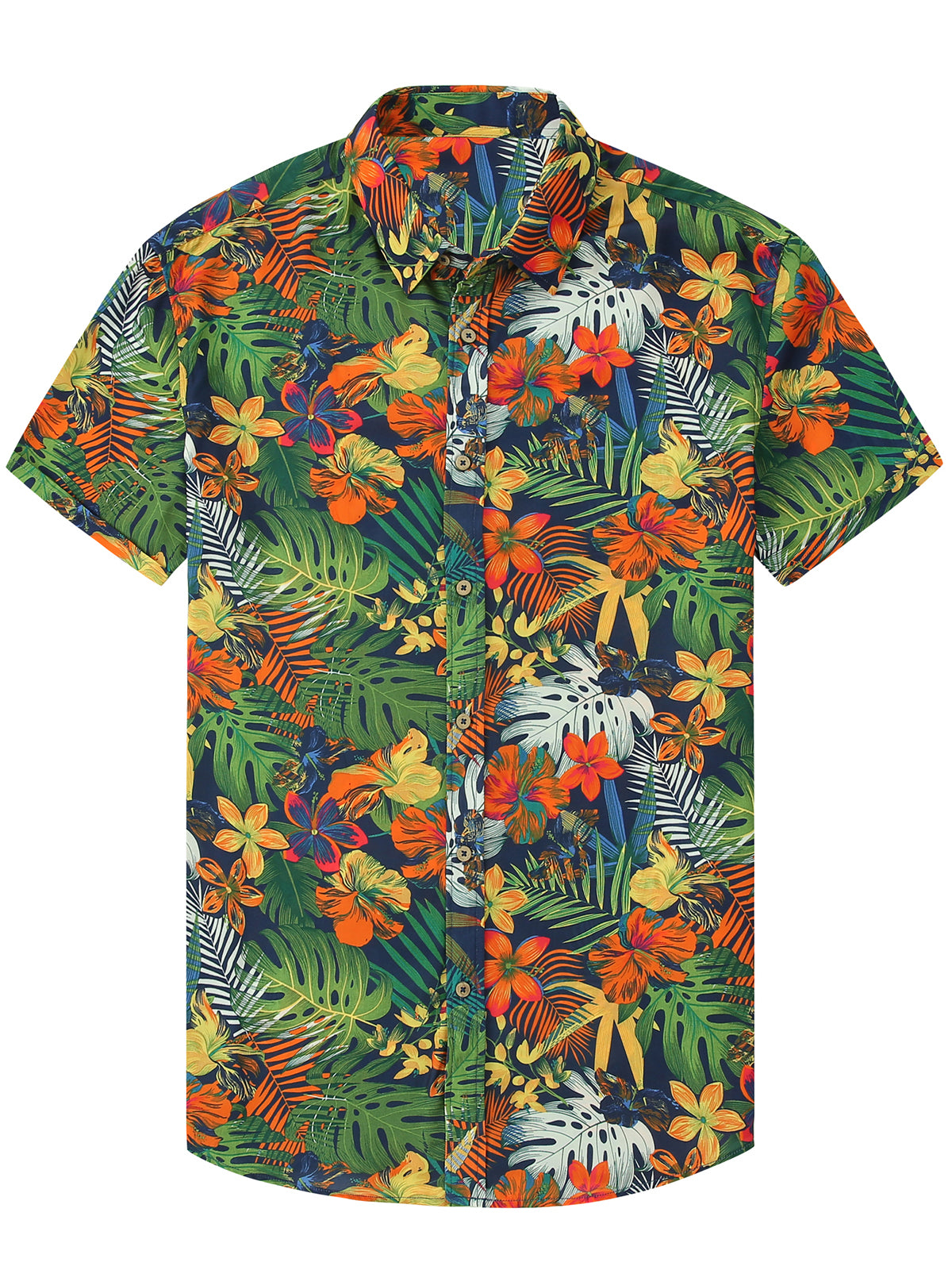 Tropical Summer Floral Leaf Print Green Hawaii Short Sleeve Shirt Ha81551