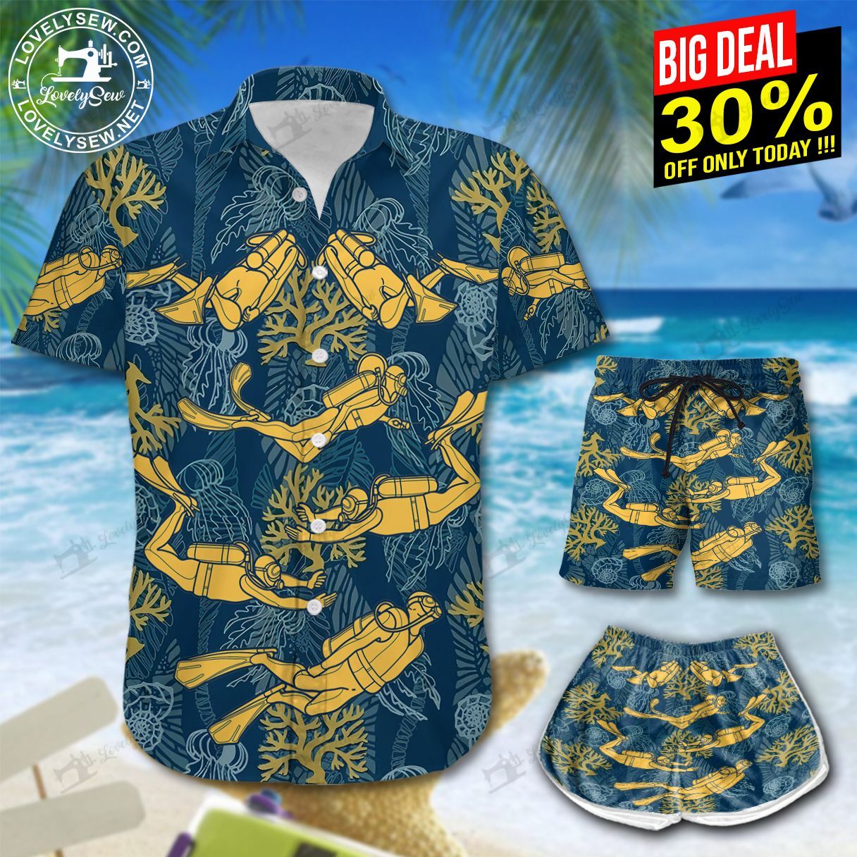 Scuba Diving Ocean Pattern Hawaiian Shirt Shorts Ha15085