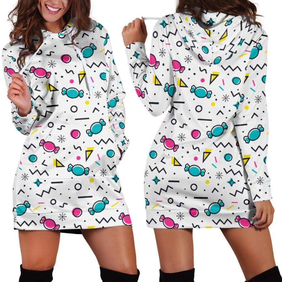 Candy Print Pattern Women Hoodie Dress