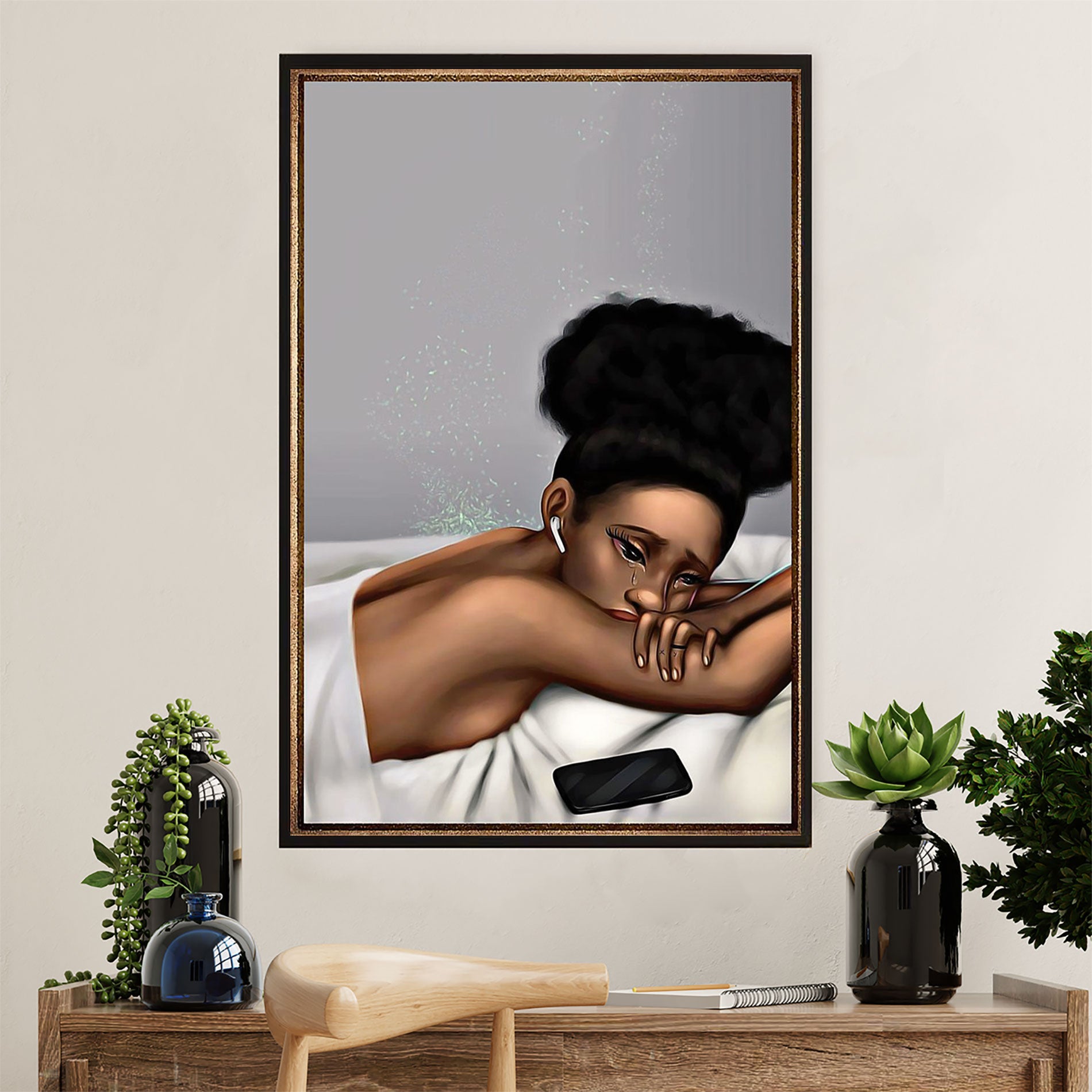 African American Afro Poster Prints | Girl Crying | Wall Art Gift For Black Girl