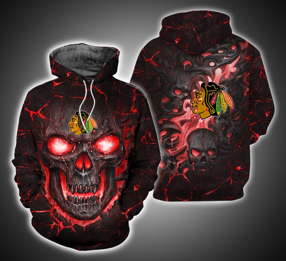 Chicago Blackhawks Skull 3D Print Hoodie ver10