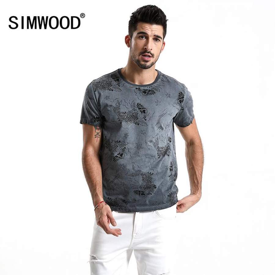 Summer T-Shirt Men Pure Cotton Short Sleeve Animal Printed Fashion Casual Tops Clothing