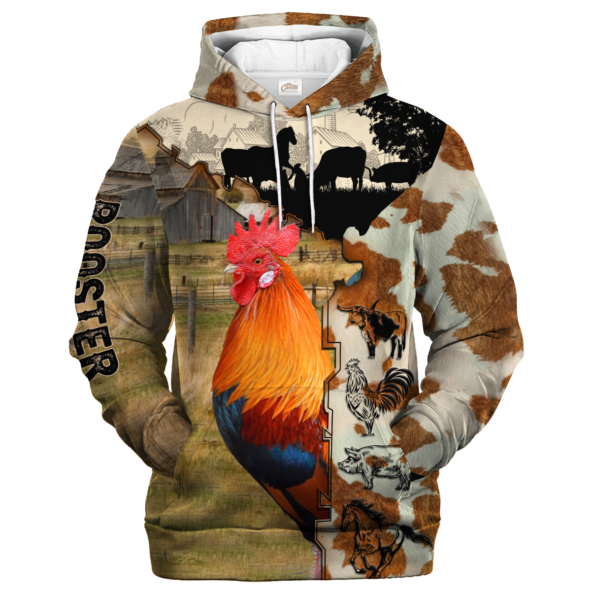 Rooster Fur Pattern On The Farm Hoodie, Chicken Hoodie, Farm Hoodie Men Women