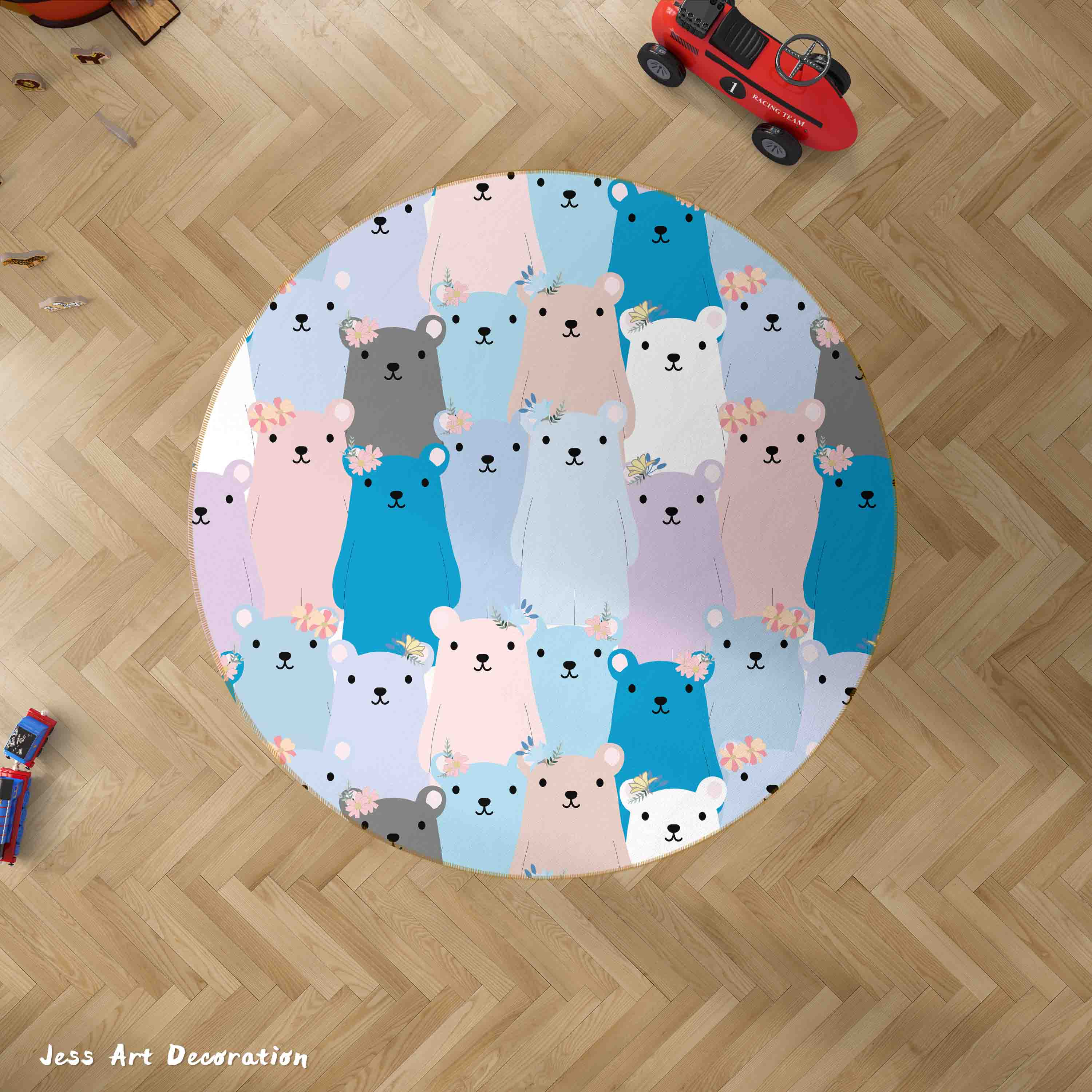 3D Cartoon Animal Bear Kids Non-Slip Round Rug Mat 87