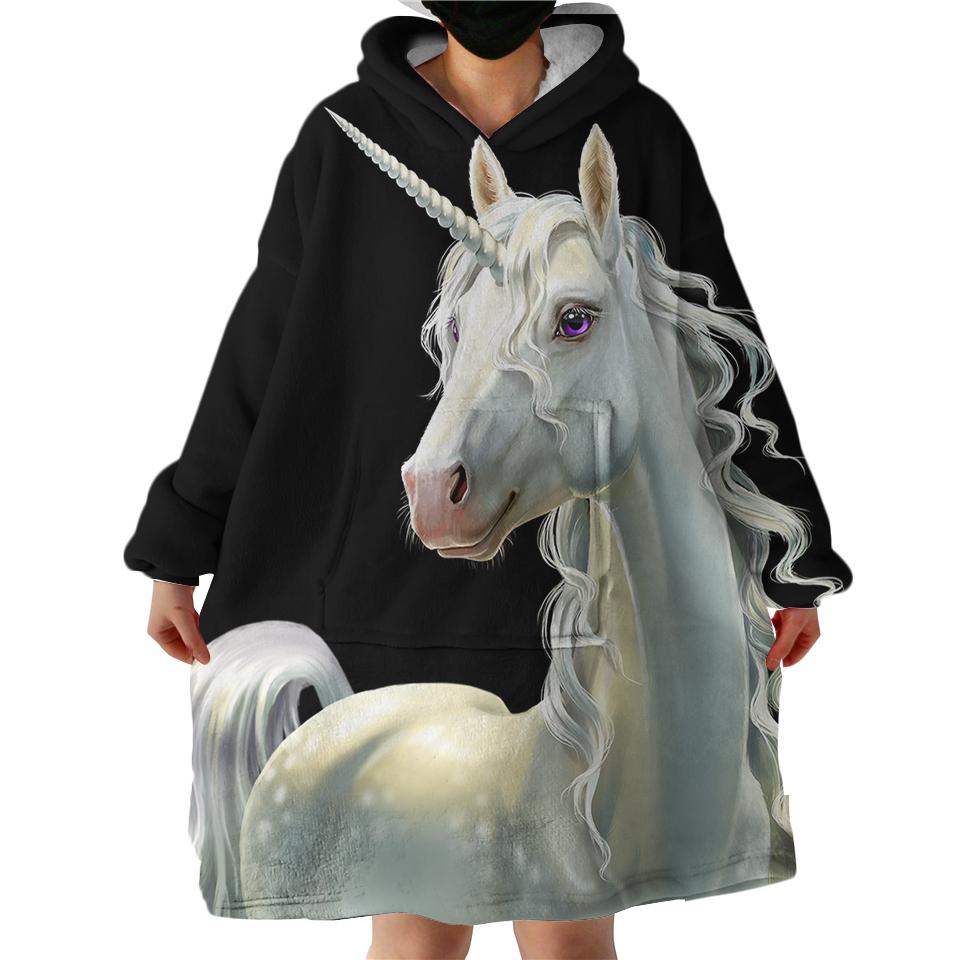 White Unicorn Swlf0037 Hoodie Wearable Blanket