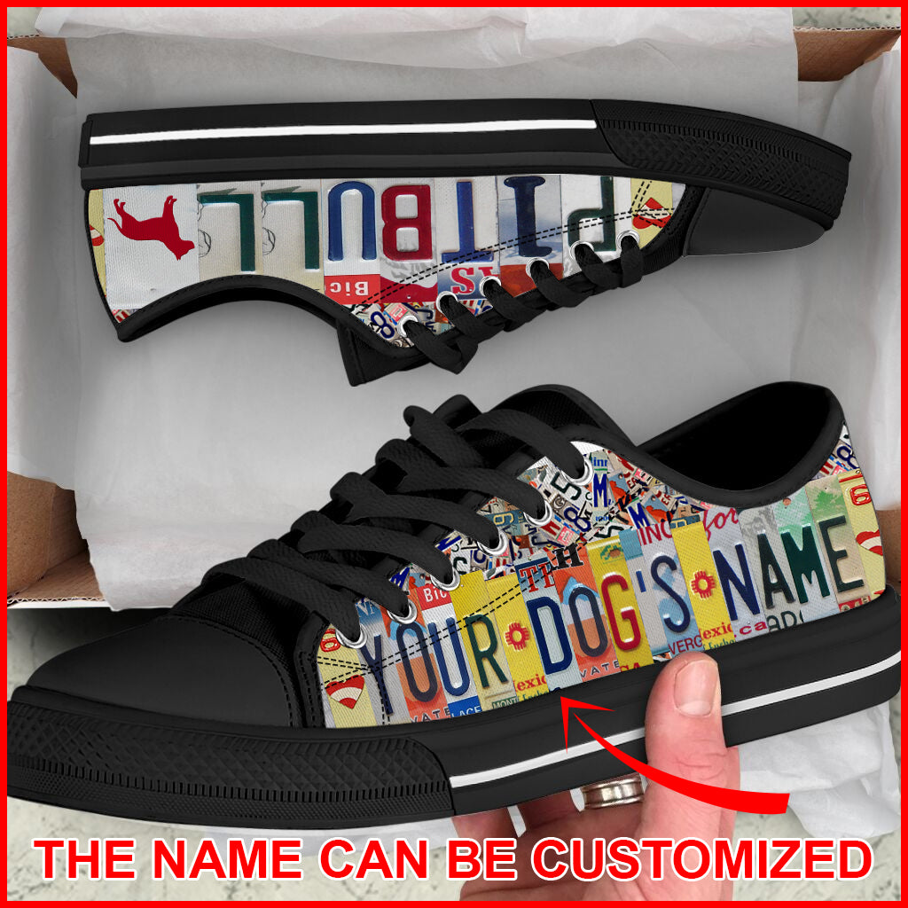 Pitbull License Plates Low Top Personalized Custom Shoes Canvas Print Lowtop Casual Shoes Gift For Adults