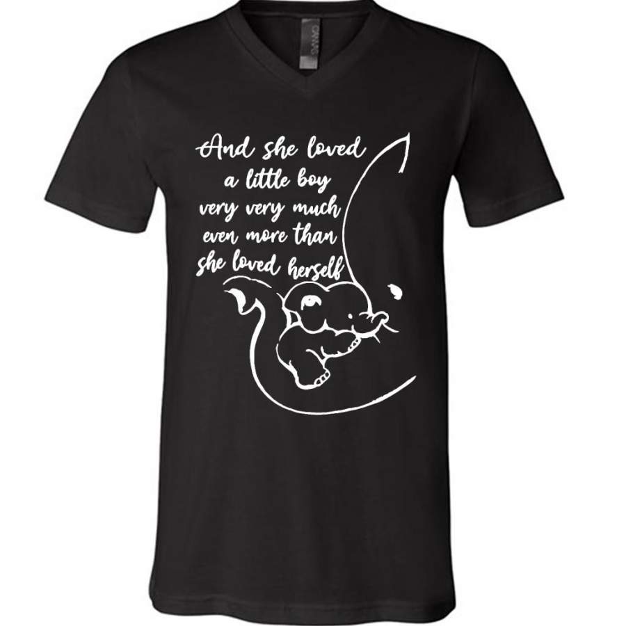 An She Loved A Little Boy Very Very Much Even More Than She Loved Herself, Elephant Lover, Mother’s Day Gift – Canvas Unisex V-Neck Shirt