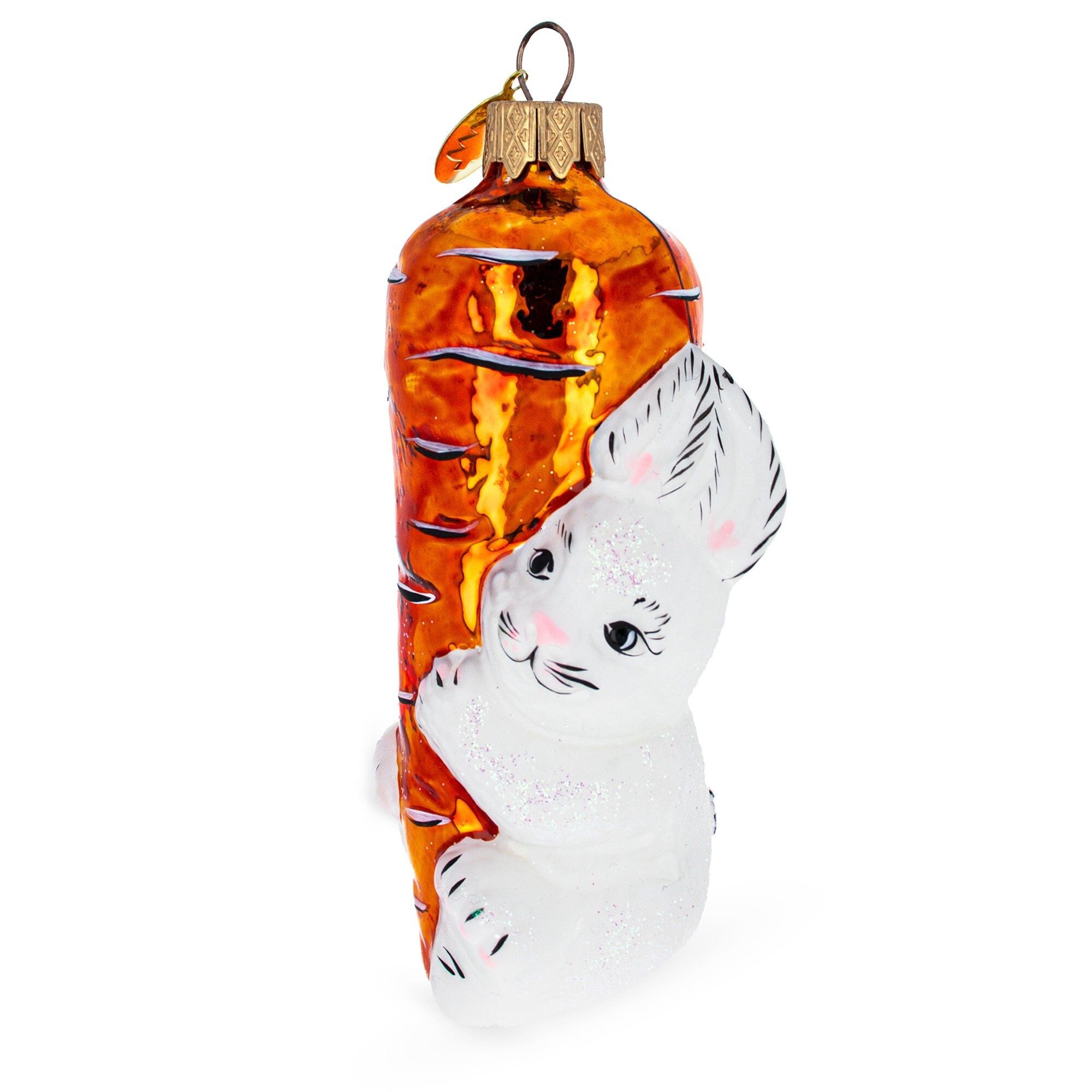 Bunny With Carrot Glass Christmas Ornament