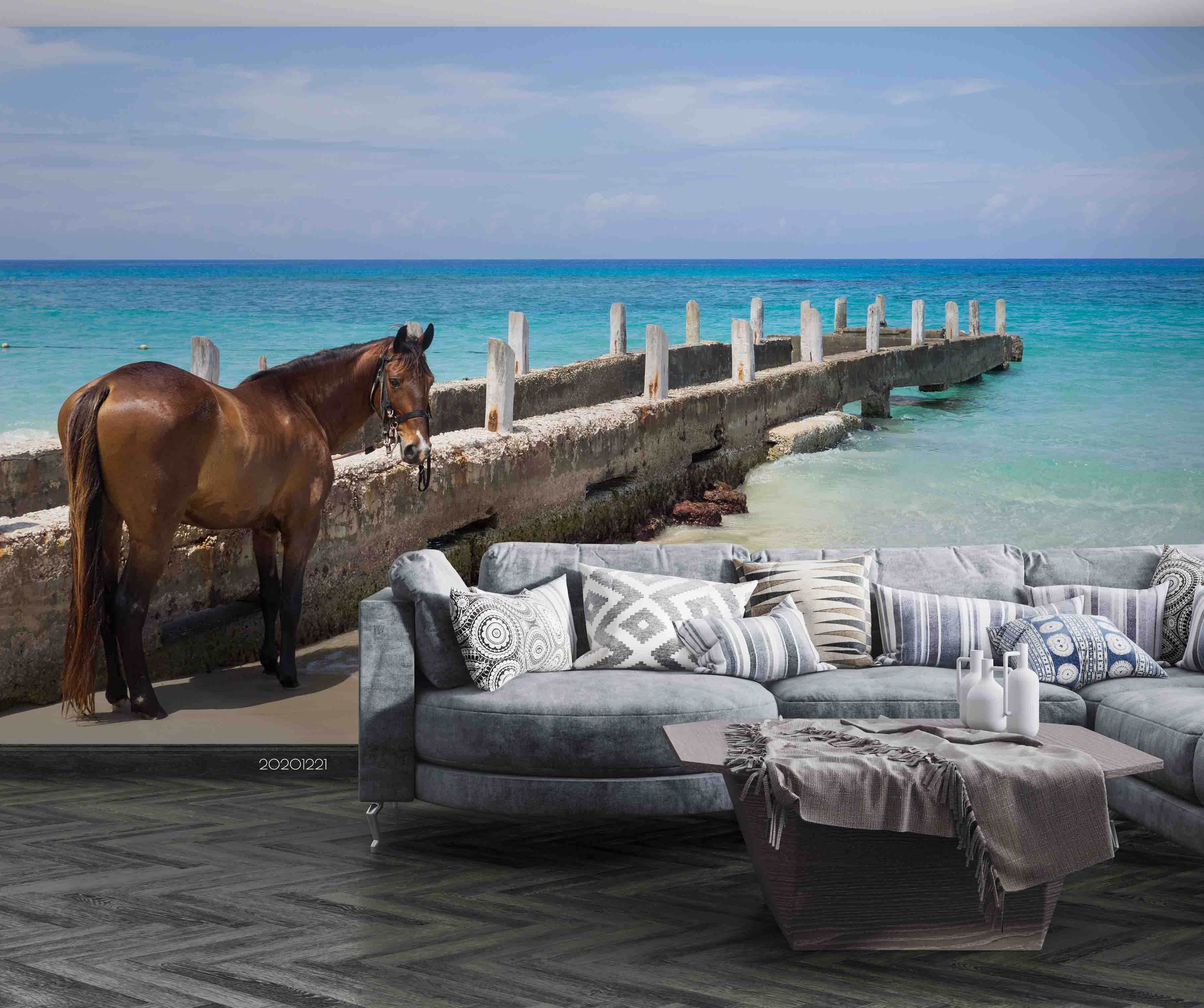 3D Animal Beach Horse Galloping Wall Mural Wallpaper Lqh 17