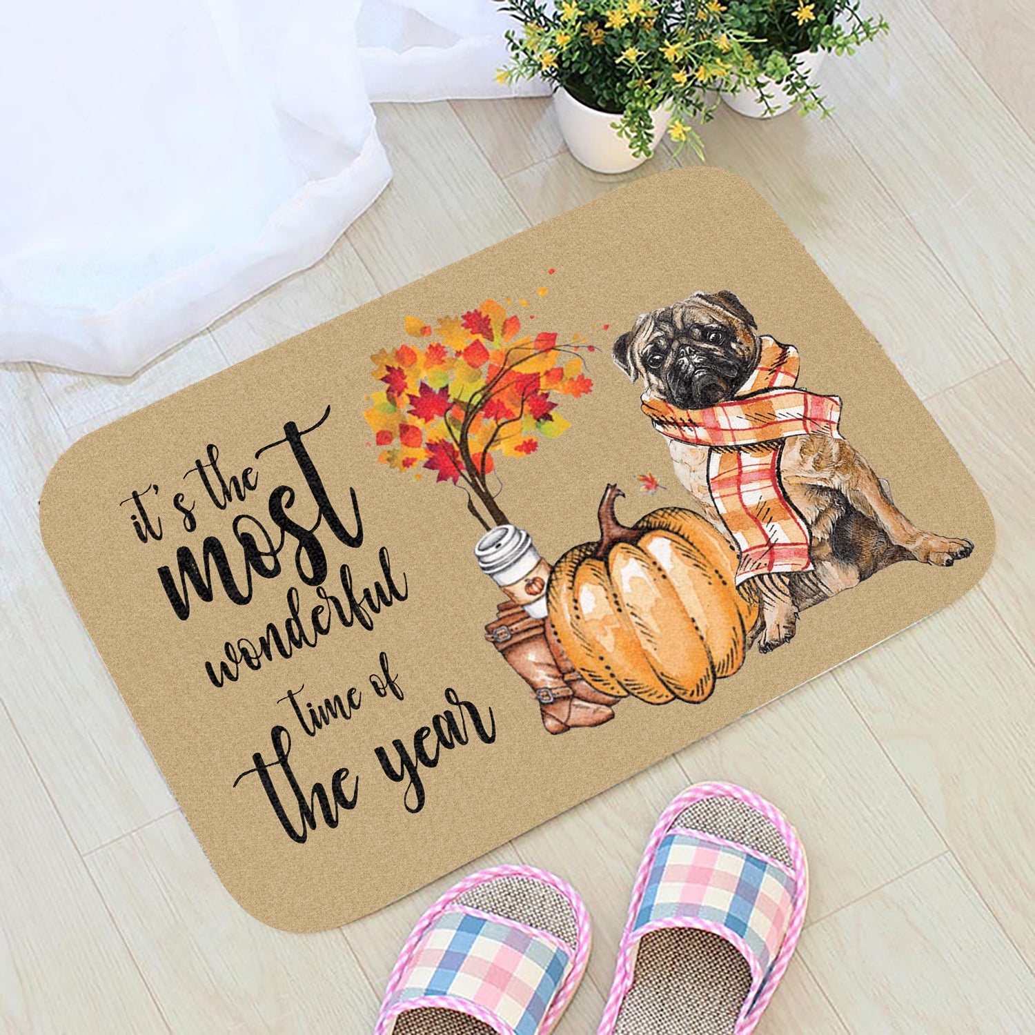 Halloween Pug It’S The Most Wonderful Time Doormat Indoor And Outdoor Mat Entrance Rug Sweet Home Decor Housewarming Gift Gift For Friend Family Stem Feminist