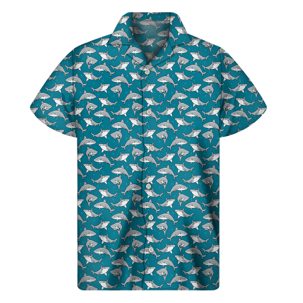 Cartoon White Shark Pattern Print Men’S Short Sleeve Shirt