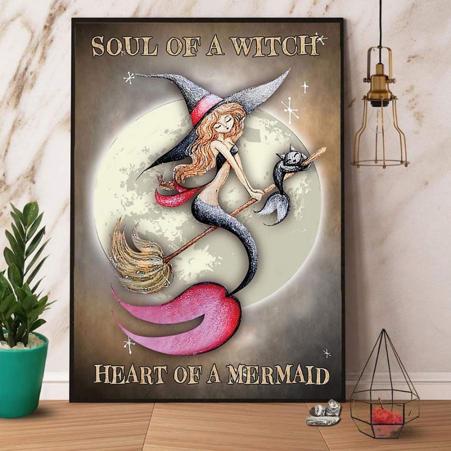 Soul of a witch heart of a mermaid Halloween paper poster no frame/ wrapped canvas wall decor full size