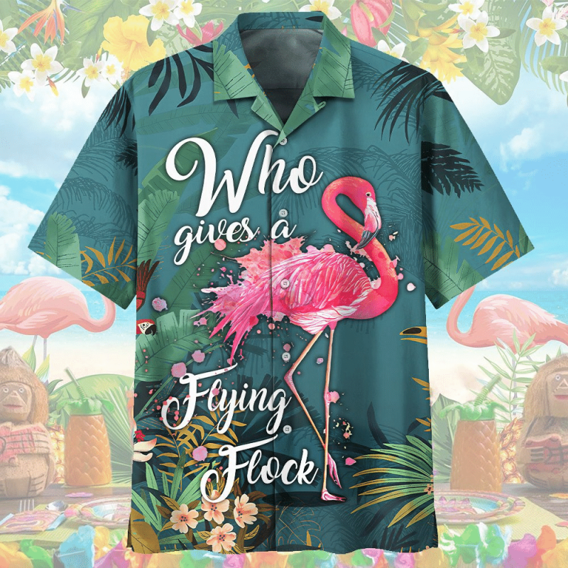 Flamingo Who Gives A Flying Flock Tropical Flowers Print Short Sleeve Hawaii Casual Shirt Ha94091