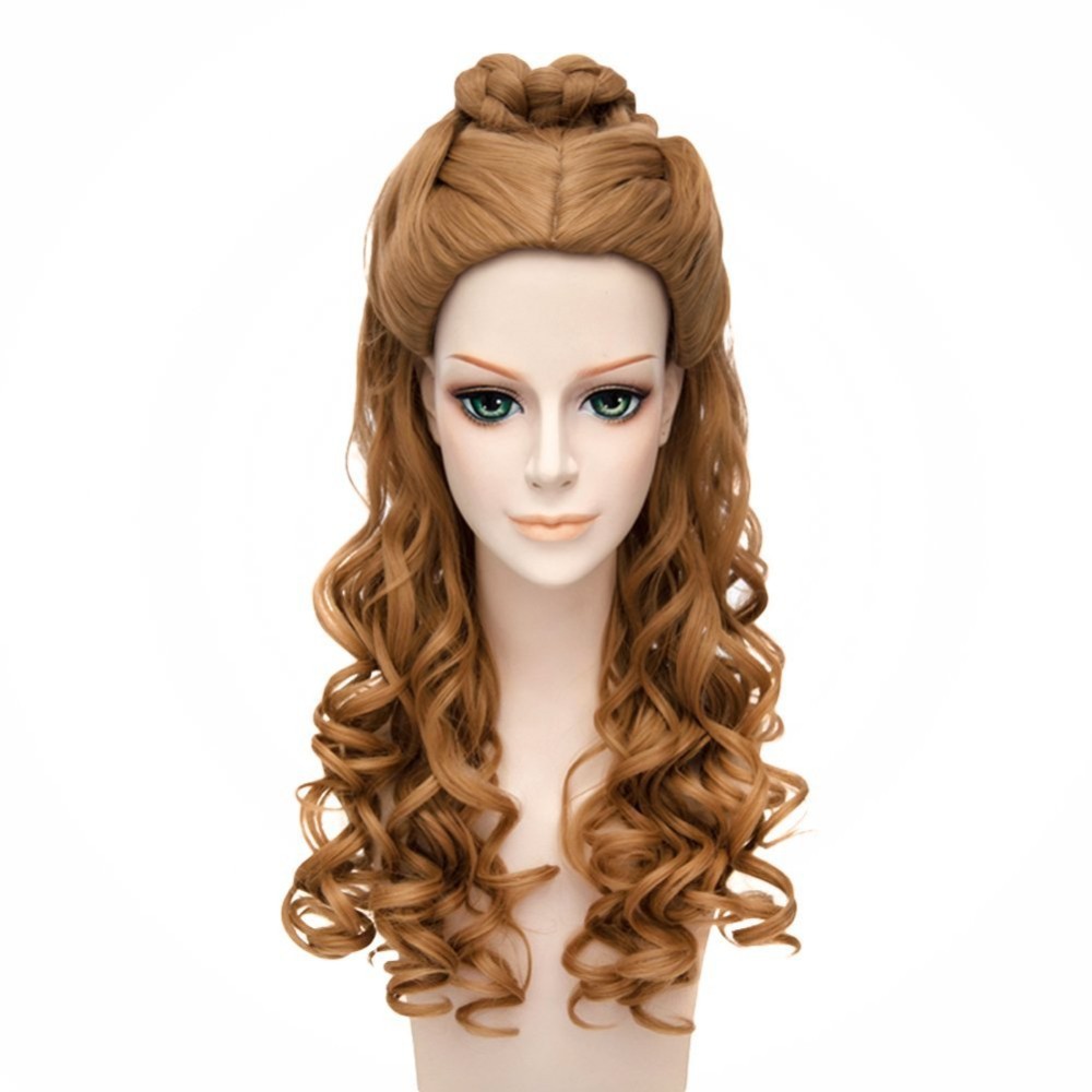 Women’s Cinderella Live Action Movie Cosplay Wigs Belle Braided Long Curly Princess Costume Dress-Up Hair Wig (Brown) + Wig Cap alx