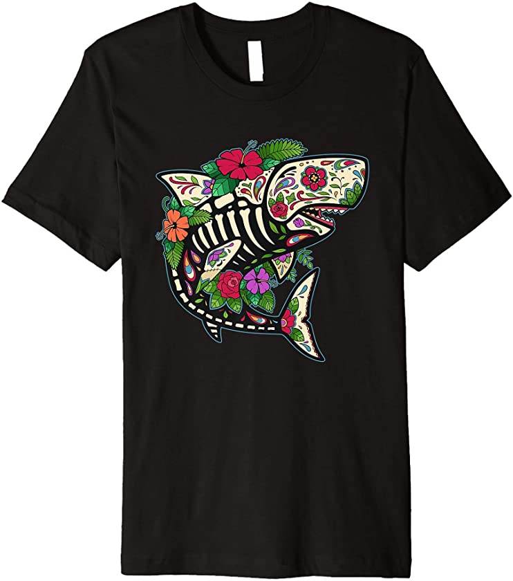 Shark Sugar Skull Calavera Mexico Dia De Los Muertos Premium T-Shirt