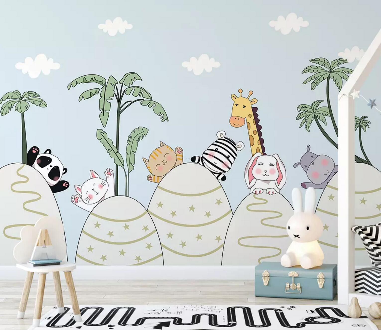 3D Color Cartoon Animals Background Wall Mural Wallpaper 464