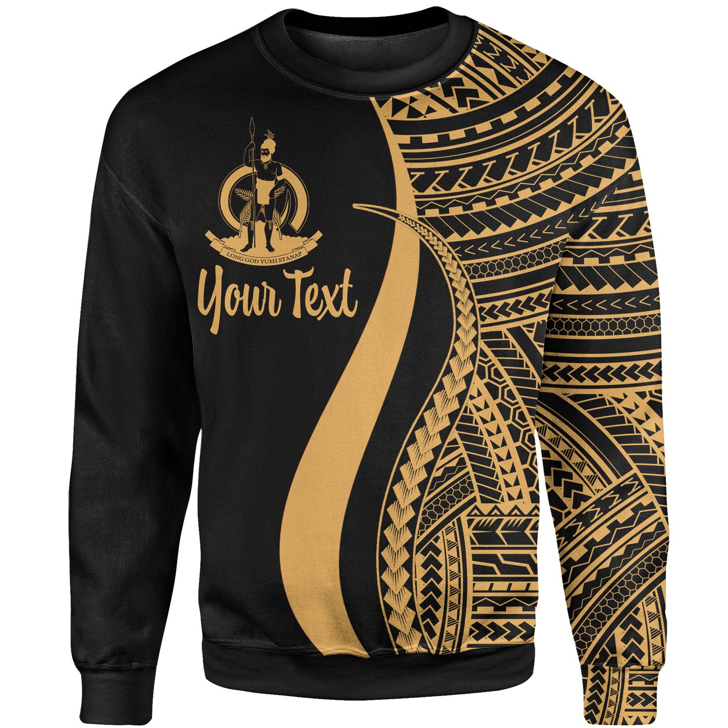 Vanuatu Custom Personalised Sweatshirt – Gold Polynesian Tentacle Tribal Pattern – BN11