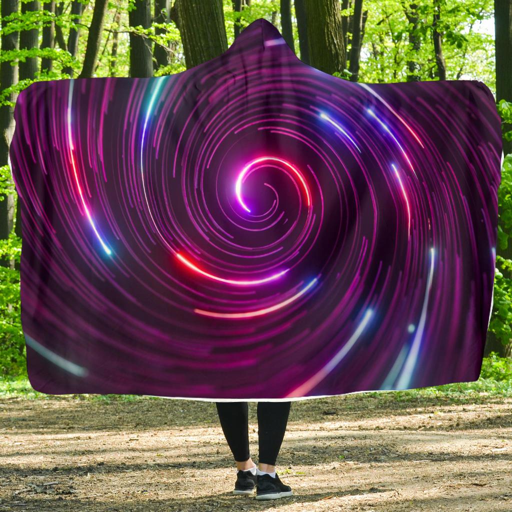 Vortex Twist Swirl Purple Neon Print Hooded Blanket