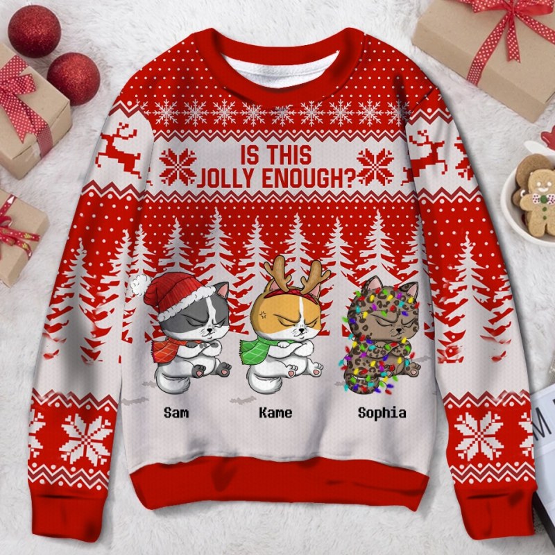 Is This Jolly Enough, Personalized Cat Ugly Christmas Sweater, Christmas Gifts For Cat Lovers