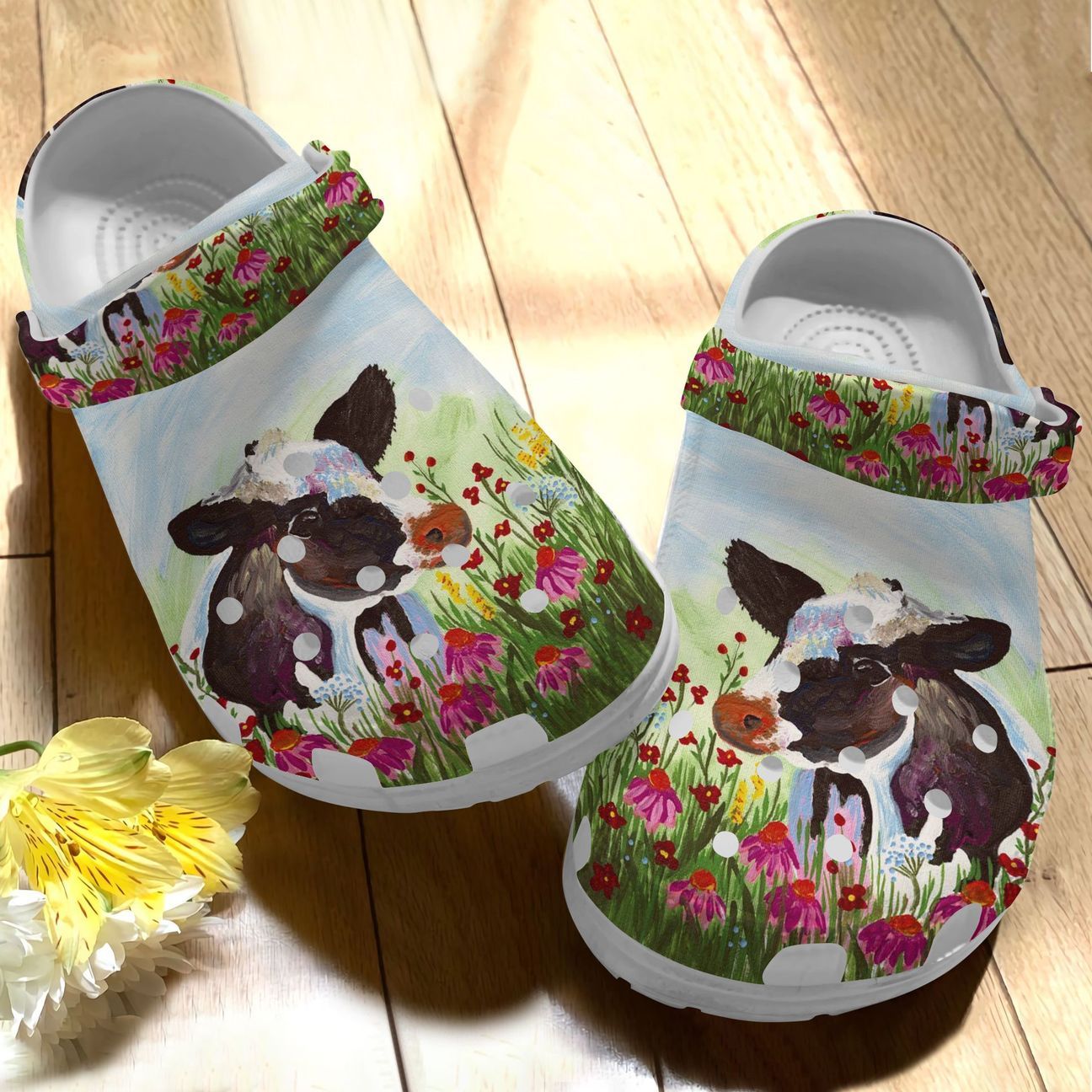 Cow Personalize Clog, Custom Name, Text, Fashion Style For Women, Men, Kid, Print 3D Whitesole Vintage Floral