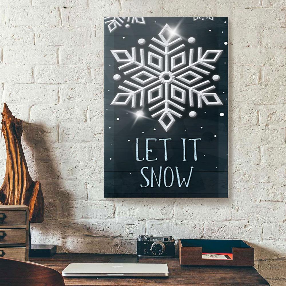 Canvas Art Prints Let It Snow Snowflakes Blue Wood Frame Christmas Canvas Wall Art Home Decor