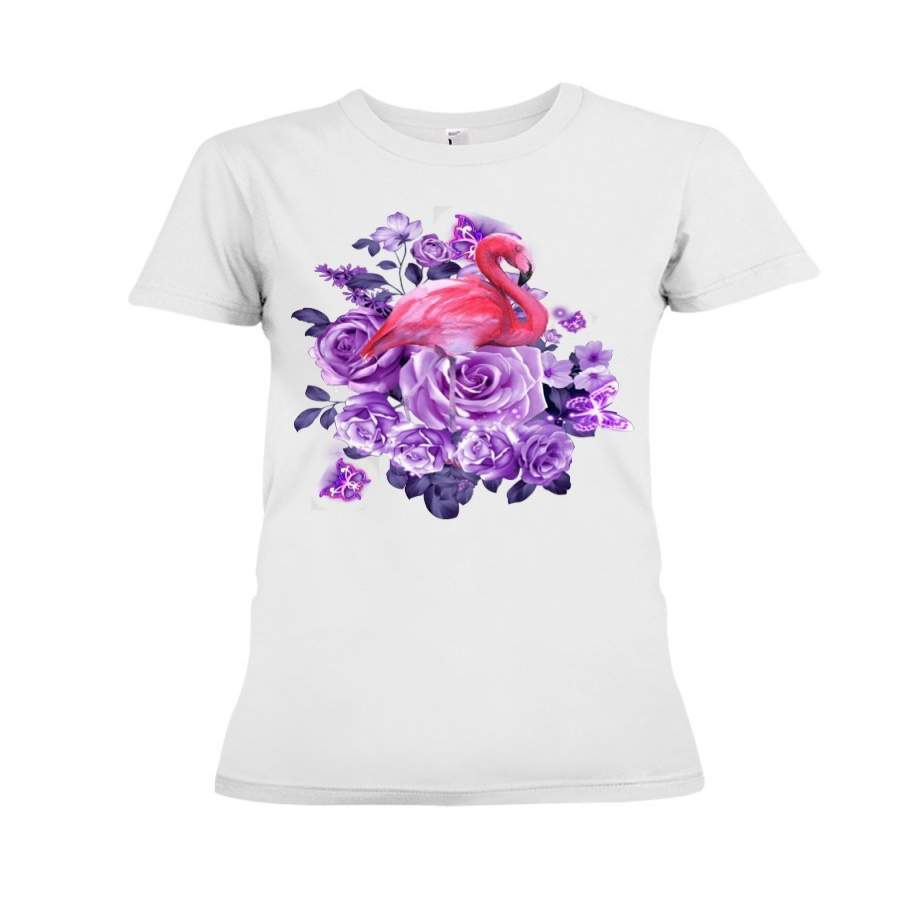 Flamingo Purple Flowers Cute Shirt Ladies Tee