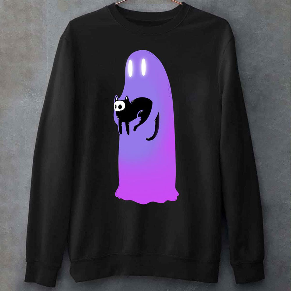 Purple Pink Ghost With Pet Cat Sweatshirt All Over Print Sweatshirt For Women Sweatshirt For Men