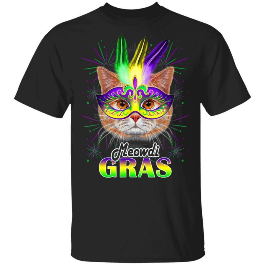 Meowdi Gras Funny Kitten Cat Mardi Gras T Shirt Costume Mask T-Shirt Fat Tuesday Tshirt Carnival Festival Tee Friends Shirts