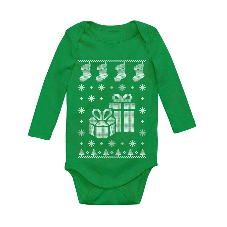 Xmas Stocking & Presents – Ugly Christmas Sweater Cute Baby Long Sleeve Bodysuit