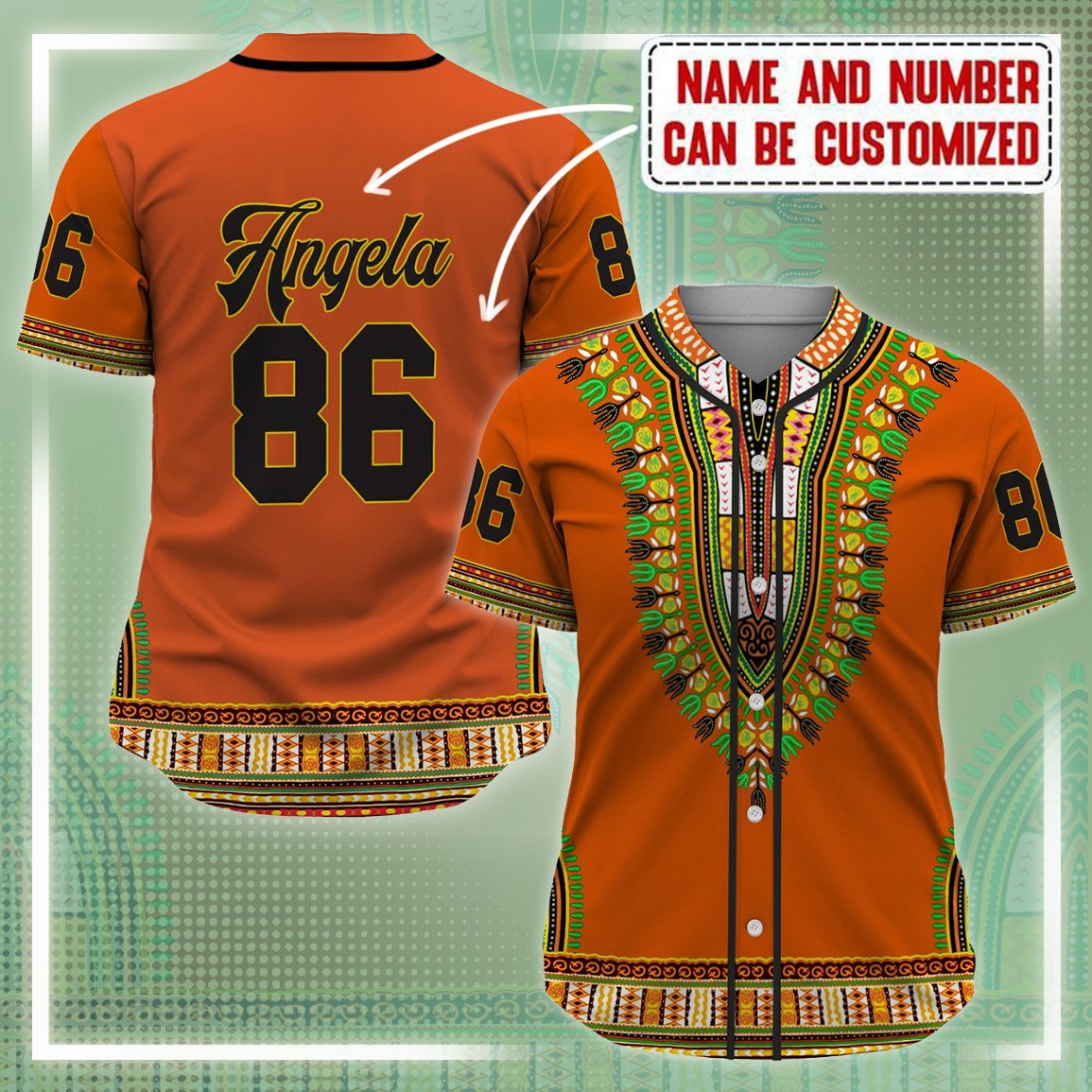 Personalized Orange Dashiki Women Jersey Shirt