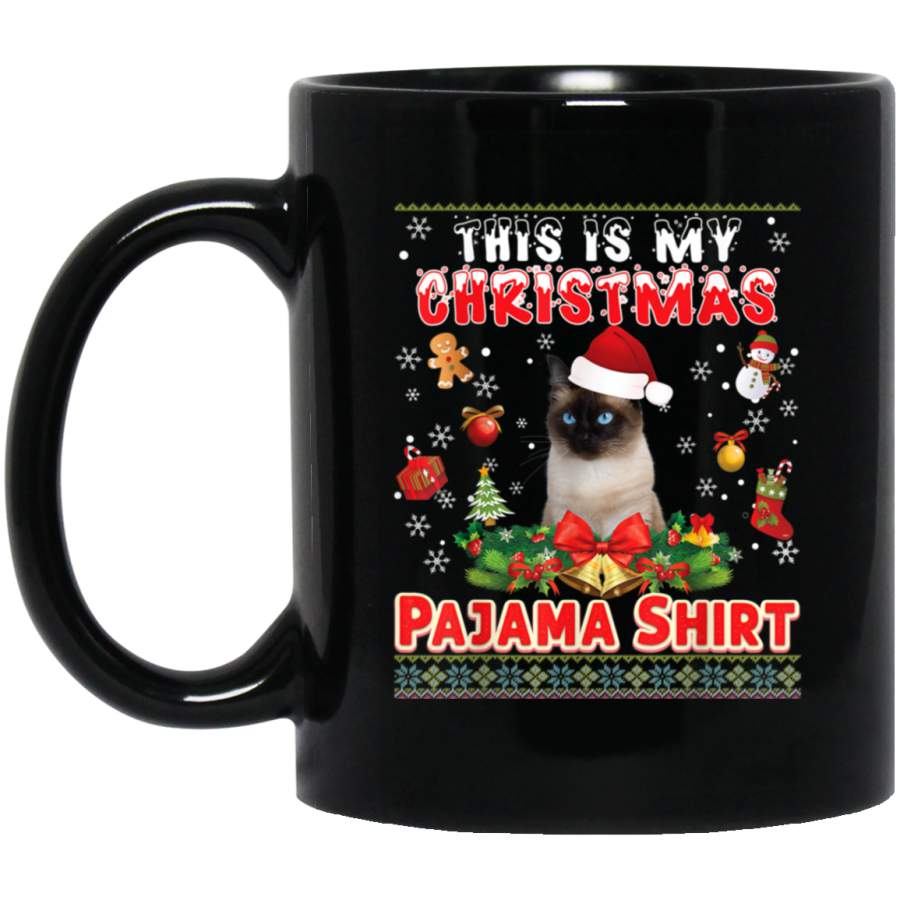 This Is My Christmas Pajama Shirt Siamese Cat Ugly Sweater Black Mug