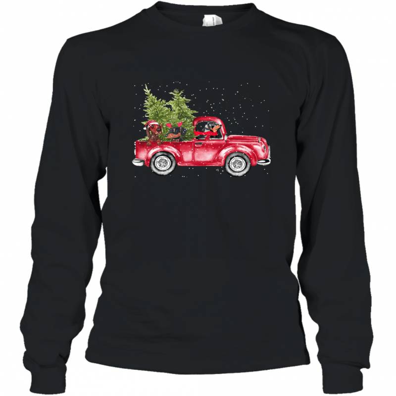 Dachshunds drive Christmas Car in Snow Vintage Dog Lover Pets Puppy Long Sleeve