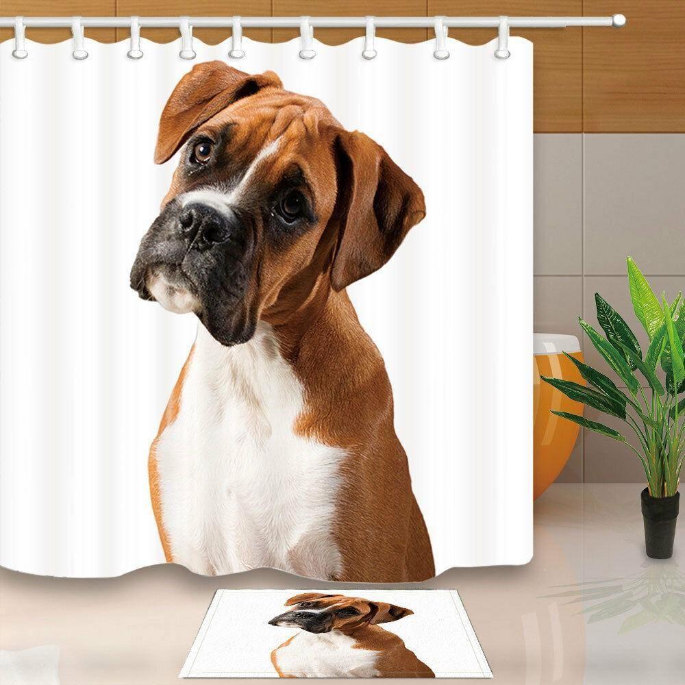 Boxer Dog White Backdrop 3D Printed Shower Curtain Set Home Decor Gift