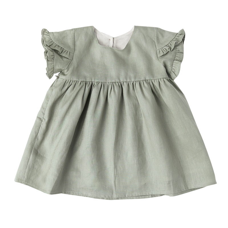 55% Linen 45% Cotton Short Sleeve Girls Dress 2022 Summer New Cute Little Girl Casual Sweet Petal Sleeve Princess Dresses TZ055 alx