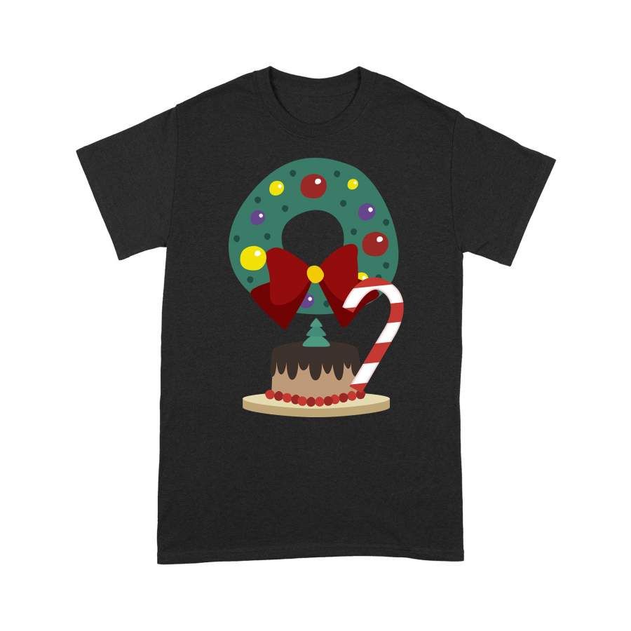 Christmas Gift Idea Laurel Wreaths Are Attached With Bows Next To Candy Cane And Cream Cake Decorated With Pine And Olives – Standard T-shirt