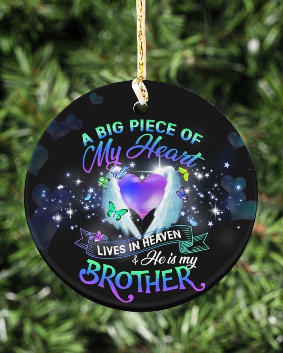 A Big Piece Of My Heart Lives In Heaven My Brother Memorial Heart Ornament Gift For Friend Family Porcelain Ceramic Home Decorations Ornament Pendant Christmas Tree