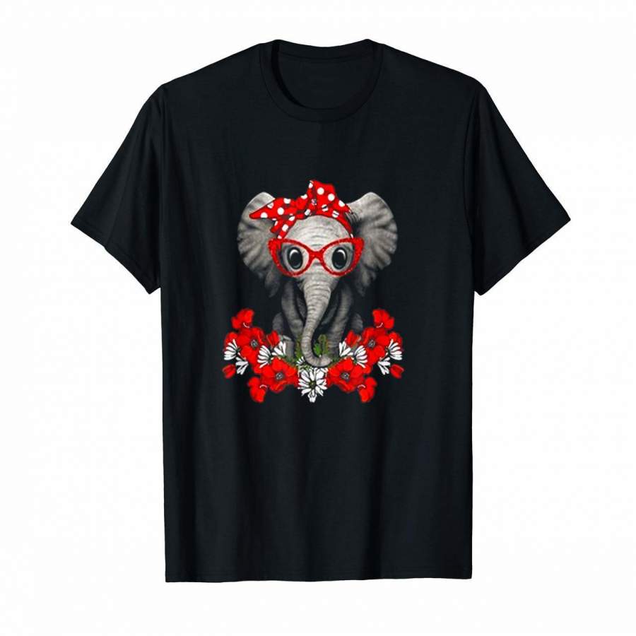 Elephant Mom With Red Flower Cute T Shirt