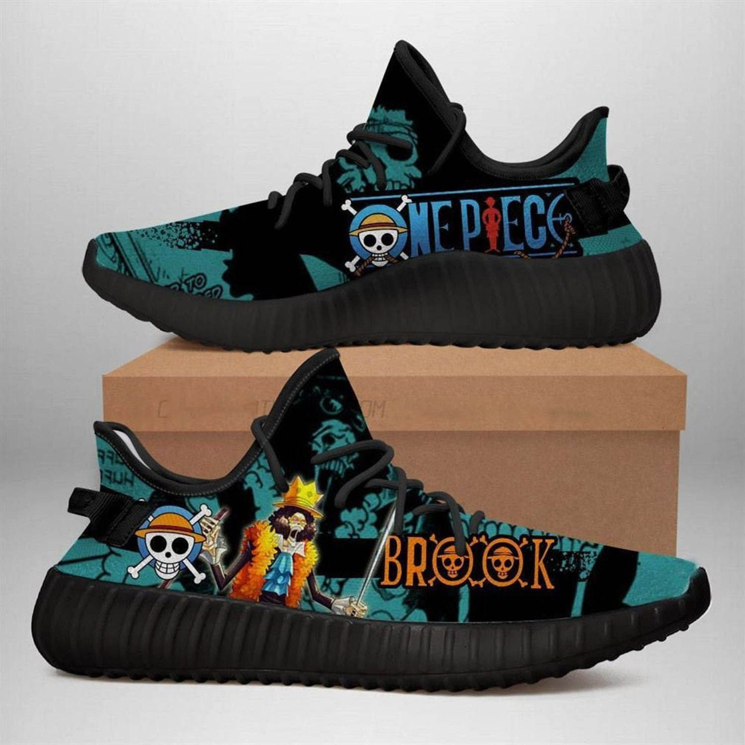 Brook One Piece Anime Black Birthday Gift Idea For Him Son Boyfriend Father’S Day Shoes Yeezy Sneakers H94