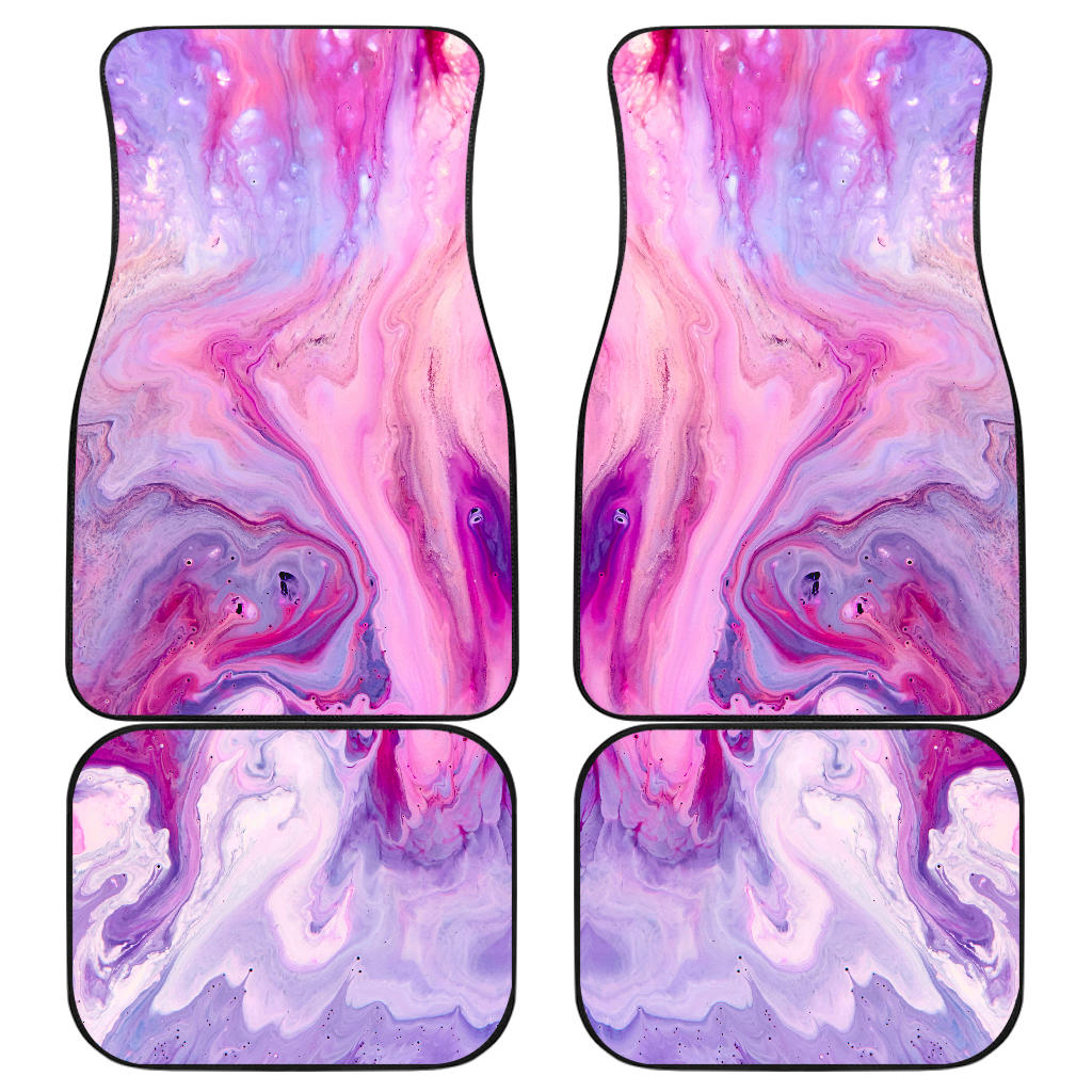 Purple Liquid Marble Print Front And Back Car Floor Mats, Front Car Mat