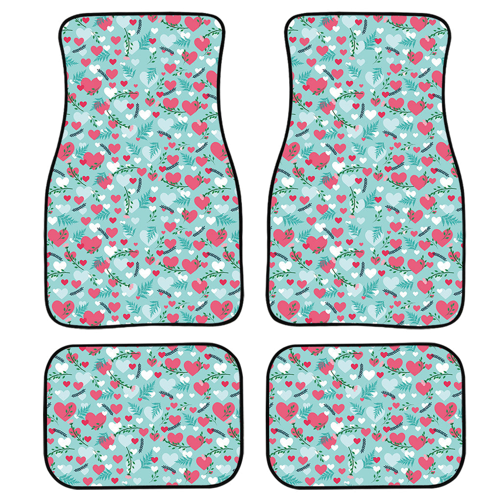 Valentine’S Day Heart And Flower Print Front And Back Car Floor Mats, Front Car Mat